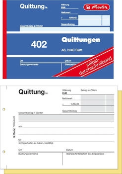 Herlitz Quittungsblock 402 A6 quer 2 x 40 Blatt selbstdurchschreibend 7876147