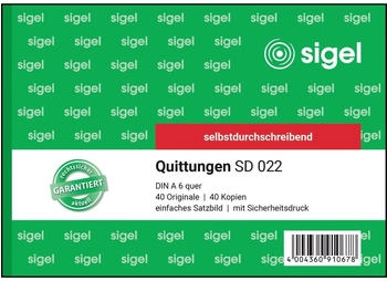 sigel SD022 Quittungen, selbstdurchschreibend, A6 quer, 40 Sätze