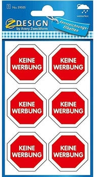 Avery Zweckform 59505, Briefkasten Aufkleber, 85 x 160 mm, 6 Sticker / 1 Bogen, Rot, Wei&szlig;, Schwarz