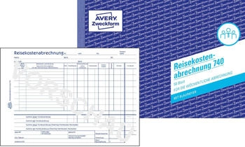 Avery Zweckform 740 Reisekostenabrechnung f&uuml;r w&ouml;chentliche Abrechnung A5 quer mit Blaupapier 50 Blatt
