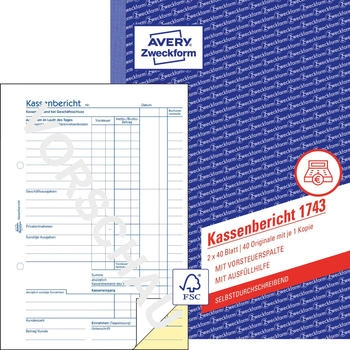 Avery Zweckform 1743 Kassenbericht A5 selbstdurchschreibend 2x40 Blatt