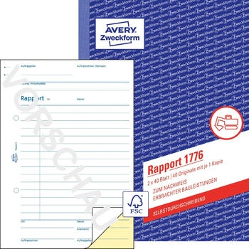 Avery Zweckform 1776 Rapport A5 selbstdurchschreibend 2x40 Blatt