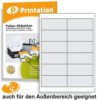 Printation Universal Etiketten 97 x 42,4 mm WETTERFEST - Folienetiketten weiß matt auf A4 2x6 (1431535)