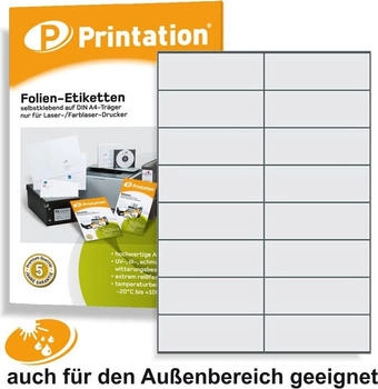 Printation Universal Etiketten 105 x 37 mm WETTERFEST - Folienetiketten transparent auf A4 2x8 (1431602)