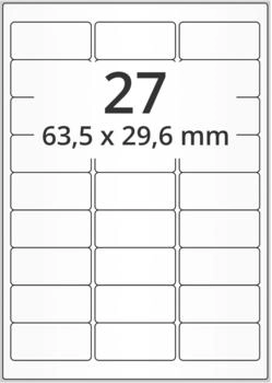 Labelident Universal Papieretiketten 63,5 x 29,6 mm, weiß, ablösbar, 2.700 Haftetiketten auf DIN A4 Bogen für Laser