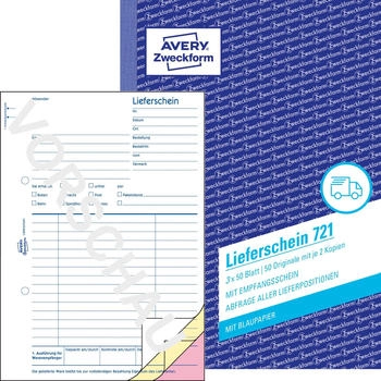 Avery Zweckform 721 Lieferscheine mit Empfangsschein A5 mit Blaupapier 3x50 Blatt