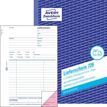 Avery Zweckform 726 Lieferscheine mit Empfangsschein A5 mit Blaupapier 2x50 Blatt