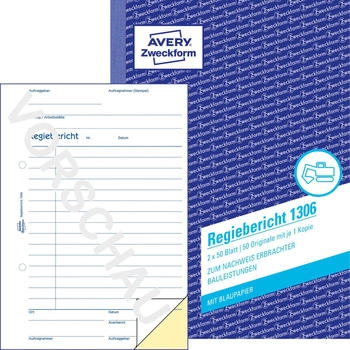 Avery Zweckform 1306 Regiebericht A5 mit Blaupapier 2x50 Blatt