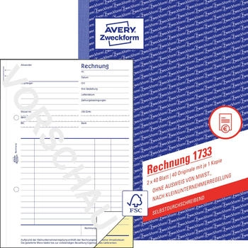Avery Zweckform 1733 Rechnung A5 selbstdurchschreibend 2x40 Blatt