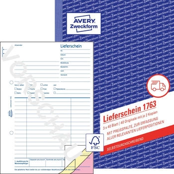 Avery Zweckform 1763 Lieferscheine mit Preisspalte A5 selbstdurchschreibend 3x40 Blatt