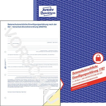 Avery Zweckform 1782 Datenschutzrechtliche Einwilligungserkl&auml;rung nach der DSGVO A4 selbstdurchschreibend 2x40 Blatt