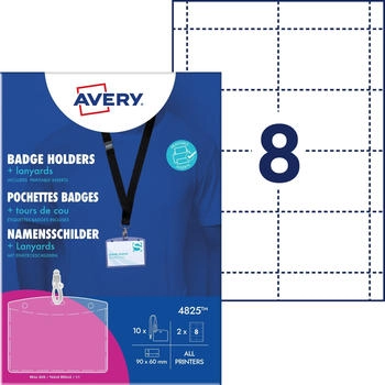 Avery Zweckform 4825, Namensschilder, 60 x 90 mm, 190 g/m&sup2;, 10 Schilder / 16 Einsteckschilder / 2 B&ouml;gen