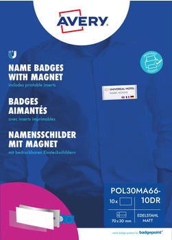 Avery Zweckform POL30MA66-10DR, Namensschilder, 70 x 30 mm, 10 Schilder / 36 Einsteckschilder / 2 B&ouml;gen