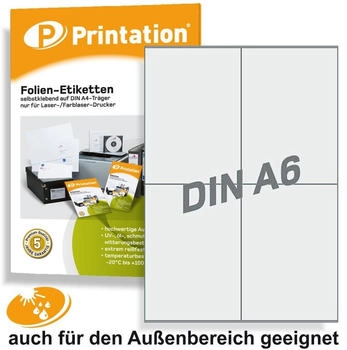 Printation Universal Etiketten 105 x 148,5 mm - Folienetiketten WETTERFEST transparent auf A4 43my 2x2 (1537755)