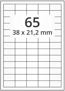 Labelident Universal Papieretiketten 38 x 21,2 mm, weiß, permanent klebend, 32.500 Haftetiketten auf DIN A4 Bogen für Laser