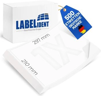 Labelident Versandetiketten 210 x 297 mm, weiß, permanent klebend, 500 DIN A4 Papieretiketten auf DIN A4 Bogen für Laser