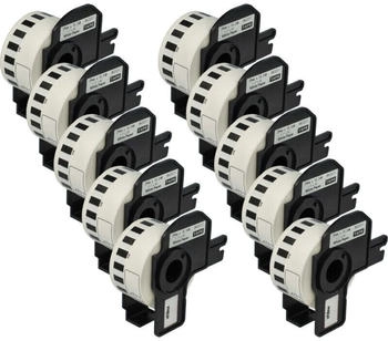 vhbw 10x Etiketten-Rolle mit Halter 29mm x 15,24m (1 Etikette) Ersatz für Brother DK-22211 für Etiketten-Drucker