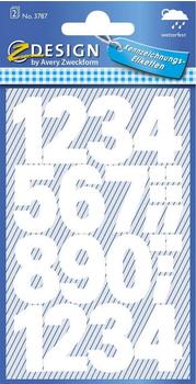 Avery 10 x Z-Design Zahlen wetterfest 2 Bogen Schrift Univers Bold 71pt wei&szlig;