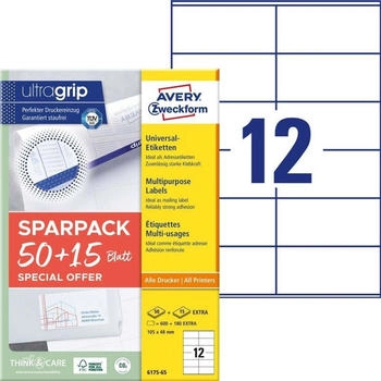 Avery 780 Etiketten wei&szlig; 105,0 x 48,0 mm 1 Pack = 65 Blatt