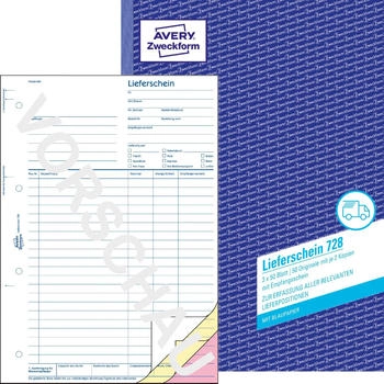 Avery Zweckform 728 Lieferscheine mit Empfangsschein A4 mit Blaupapier 3x50 Blatt