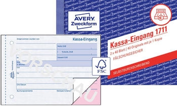 Avery Zweckform 1711 Kassa-Eingang A6 quer selbstdurchschreibend 2x40 Blatt