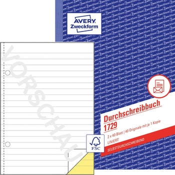 Avery Zweckform 1729 Durchschreibbuch A5 liniert selbstdurchschreibend 2x40 Blatt