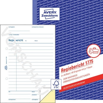 Avery Zweckform 1775 Regiebericht A5 selbstdurchschreibend 2x40 Blatt