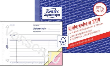 Avery Zweckform 1719 Lieferscheine speziell f&uuml;r &Ouml;sterreich A6 quer selbstdurchschreibend 3x40 Blatt