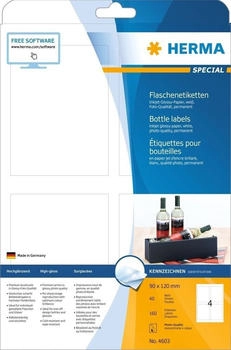 Herma Flaschenetiketten Special 4603, wei&szlig;, 90 x 120mm, 40 Blatt, 160 St&uuml;ck