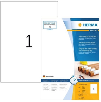 Herma Folienetiketten 10775-2 Special, wei&szlig; matt, 210 x 297 mm, wetterfest, 80 Blatt, 80 St&uuml;ck