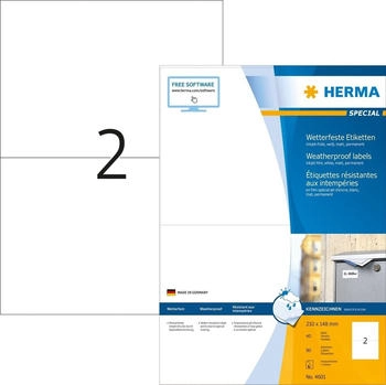 Herma Inkjet-Etiketten 4601, Special, wei&szlig;, 210 x 148mm, matt, wetterfest, 40 Blatt, 80 St&uuml;ck