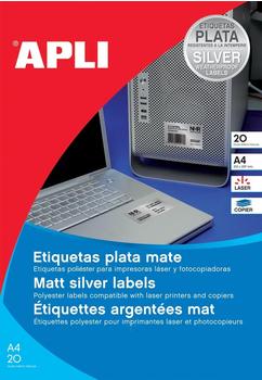APLI Typenschild Etiketten 210 x 297 mm silber 20 Etiketten (10071)