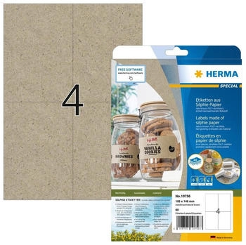 Herma Universaletiketten 10756, naturbraun, 105 x 148mm, 20 Blatt, Silphie-Papier, 80 St&uuml;ck