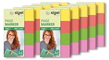 sigel HN630/10 Haftmarker aus Papier, 10 Stück á 160 Streifen im Format 20 x 50 mm, gelb, orange, grün, pink