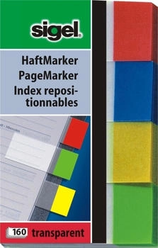 sigel HN670 Haftmarker Transparent aus Papier, 160 Streifen im Format 20 x 50 mm, grün, gelb, blau, rot
