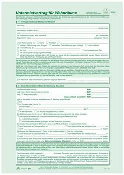 RNK Untermietvertrag für Wohnräume SD 2x2 Blatt A4 (521)