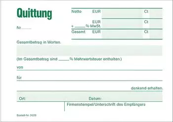 RNK Quittungsblock DIN A6 quer mit MwSt. separat ausgewiesen, 50 Blatt (3029)
