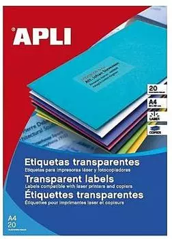 APLI Packung mit 20 Blatt (20 Stück) durchsichtigen Etiketten 210x297mm 1225 (581225)