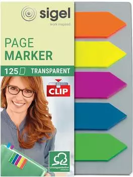 sigel HN611 Haftmarker Pfeile, Karte mit Klemmfunktion, 125 Mini-Streifen im Format 12 x 50 mm, 5 Farben