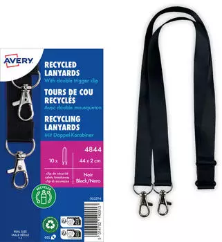 Avery Zweckform 4844, Recycling Lanyard mit Doppel-Karabiner, 20 x 440 mm, 10 St&uuml;ck