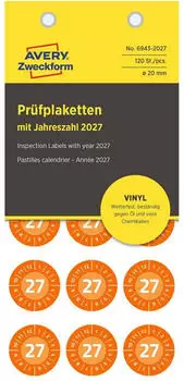 Avery Pr&uuml;fplaketten 2027 Vinyl 20mm 120 St&uuml;ck