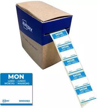 Avery DLSMONREV-1000, Tages-Etiketten, 25 x 25 mm, 1.000 Etiketten / 1 Rolle, Blau