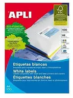 APLI Etiketten 01281 wei&szlig; 210 x 297mm 100 Blatt, 100 St&uuml;ck