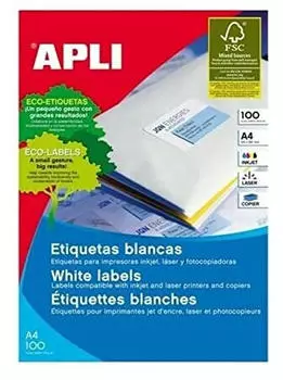 APLI &ndash; wei&szlig;e Etiketten ft 210 x 297 mm (B x H) (A4), 100 St&uuml;ck, 1 pro Blatt (1281)