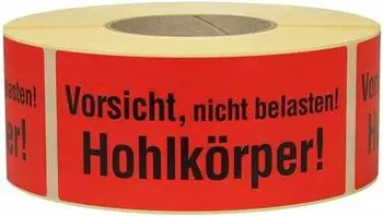 Trans-Pak Hinweisetikett "Vorsicht Hohlk&ouml;rper" 145x70mm Papier, 1000 Stk/Rolle (8370006)