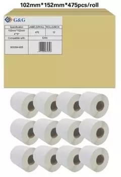 G&G Etikettenrollen 102x152mm weiß, 12 Rollen, permanent haftend (RL-P-S2011-102*152*475-BK/WT)