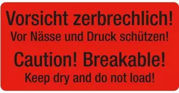 EICHNER Warnetiketten „Vorsicht zerbrechlich!" rot, 10x5cm, 250 Stück (9220-00081-003)