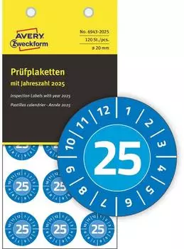 Avery Pr&uuml;fplaketten 2025 20mm VE=120 Etiketten blau