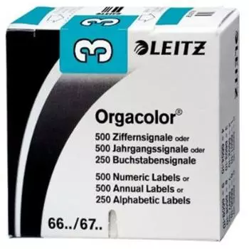 Leitz Orgacolor Ziffernsignal "3" selbstklebend hellblau, 500 Stück (6603)