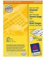 AVERY Zweckform 3421, AVERY Zweckform Etiketten 3421 wei&szlig; 70,0 x 25,4 mm, 100 Blatt